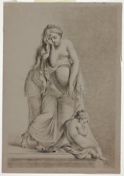 Weinende allegorische Frauenfigur mit Putto von Richard Earlom