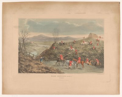 Hügelige Landschaft mit Jägern und Hunden auf Hasenjagd von Richard Gilson Reeve