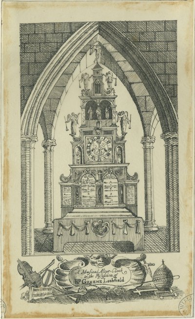 Lichfield - Musikalische Altaruhr: Tuschezeichnung, ca. 18. Jahrhundert von Richard Greene