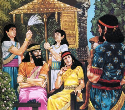 Assyrischer König und Königin empfangen einen Affen von Richard Hook