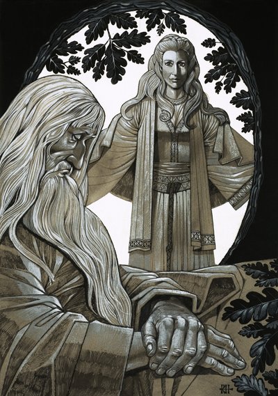 Merlin und Vivian, die Fee Dame vom See von Richard Hook