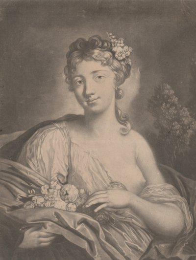 Frühling: eine junge Frau hält Blumen in ihrem Umhang, 1775 von Richard Houston