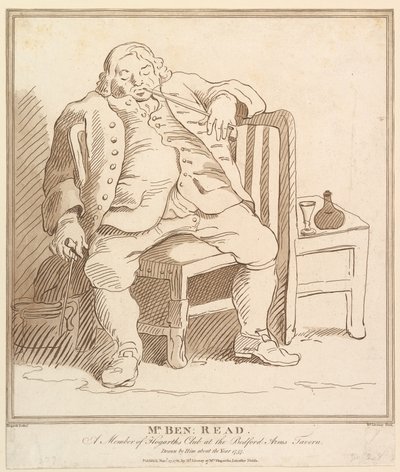 Mr. Ben: Read, Ein Mitglied des Hogarth Clubs in der Bedford Arms Tavern, gezeichnet..., 27. November 1781 von Richard Livesay