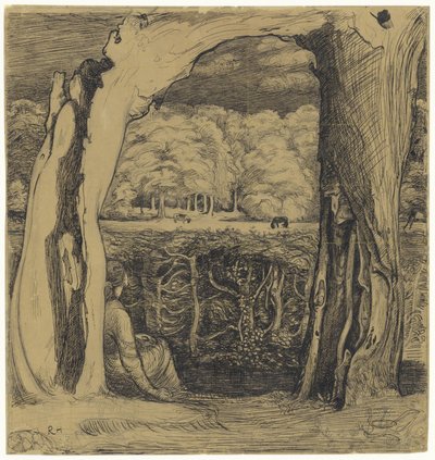 Landschaft mit einer Frau, die zwischen zwei Weiden sitzt von Richard Nicolaüs Roland Holst