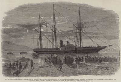 Die Revolution in Sizilien, Abfahrt der Expedition von Missori in der Nacht des 8. August vom Faro Point, Messina, um das Torre Cavallo Fort an der kalabrischen Küste zu überraschen von Richard Principal Leitch