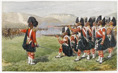 Die 93. Sutherland Highlanders in der Schlacht von Balaclava am 25. Oktober 1854: Die dünne rote Linie, 1854 von Richard Simkin