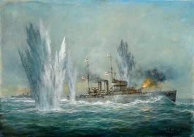 HMS Exeter im Gefecht mit der Graf Spee in der Schlacht am Río de la Plata, 2009 von Richard Willis