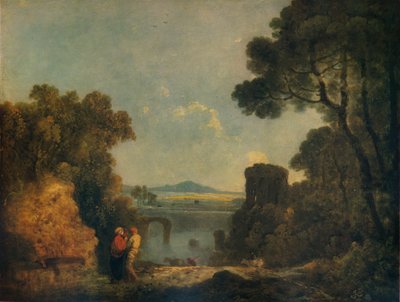 Italienische Flusslandschaft mit einer zerstörten Brücke von Richard Wilson