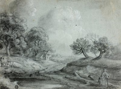 Landschaft mit Frau und Kühen (recto); Skizze einer Landschaft (verso) von Richard Wilson