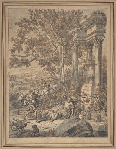 Silvio nähert sich Dorinda, die er mit einem Pfeil verwundet hat, ca. 1700 von Richard van Orley