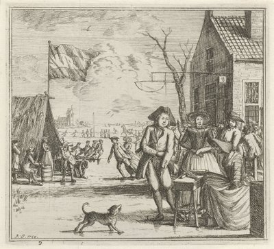 Winterlandschaft mit Gasthaus und Schlittschuhläufern von Rienk Jelgerhuis