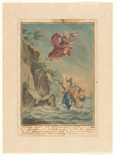Mentor wirft Telemachus von einem Felsen und springt ihm nach Telemachus-Reihe (Serientitel) von Rienk Keyert