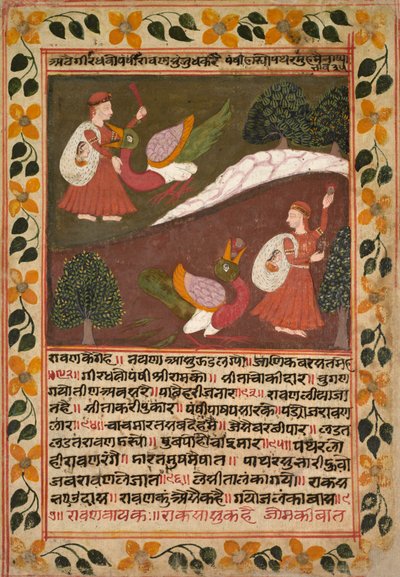 Seite mit zwei Szenen von Sitas Entführung, aus einem Ramayana, ca. 1745 von Rikhaji