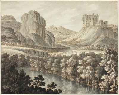 Eine romantische Landschaft mit einer Burgruine von Robert Adam
