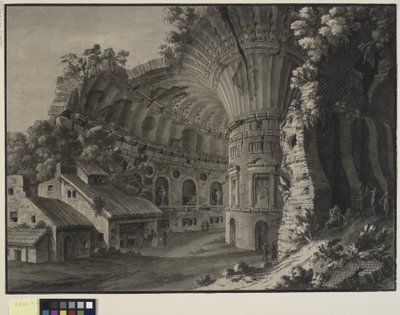 Architektonische Fantasie. Das Innere einer Ruine einer Rotunde mit einem gigantischen Gewölbe von Robert Adam