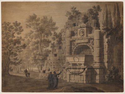 Capriccio mit antiken Figuren zwischen zerstörten klassischen Monumenten von Robert Adam