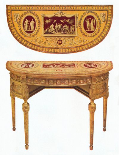 Einer von zwei Adam-Seitentischen, die Oberseite im Stil von Pergolesi bemalt von Robert Adam