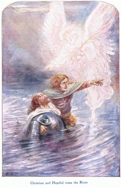 Christian und Hopeful überqueren den Fluss, aus The Pilgrims Progress veröffentlicht von John F Shaw & Co, ca. 1900 von Robert Ambrose Dudley