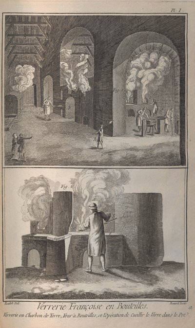 Glasherstellung. Aus Encyclopédie von Denis Diderot und Jean Le Rond d