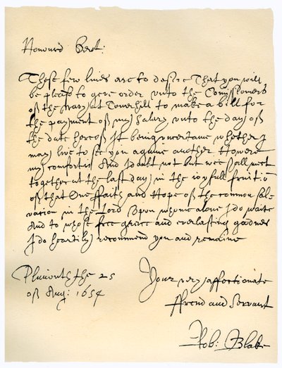 Brief von Admiral Robert Blake an die Kommissare der Admiralität, 25. August 1654 von Robert Blake
