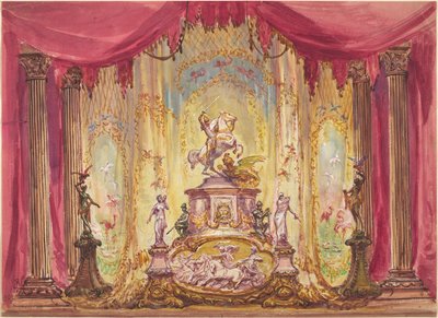Bühnenbild mit einer Statue von Sankt Georg, der den Drachen tötet von Robert Caney