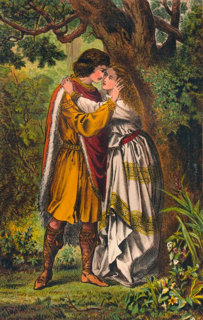 Posthumus. Meine Königin! Meine Herrin! O Dame, weine nicht mehr. Cymbeline: Akt I, Szene I, ca. 1875 von Robert Charles Dudley