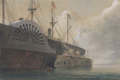 Die alte Fregatte Iris mit ihrer Kabelfracht neben der Great Eastern in Sheerness, 1865 von Robert Charles Dudley