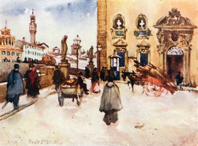 Der Frescobaldi-Palast mit der Ponte Santa Trinita und dem Turm des Palazzo Vecchio von Robert Charles Goff