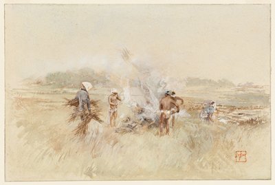 Bei der Arbeit, Bürsten auf schwelende Feuer häufend von Robert Frederick Blum