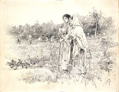 Zwei Mädchen vor einem Grab von Robert Frederick Blum