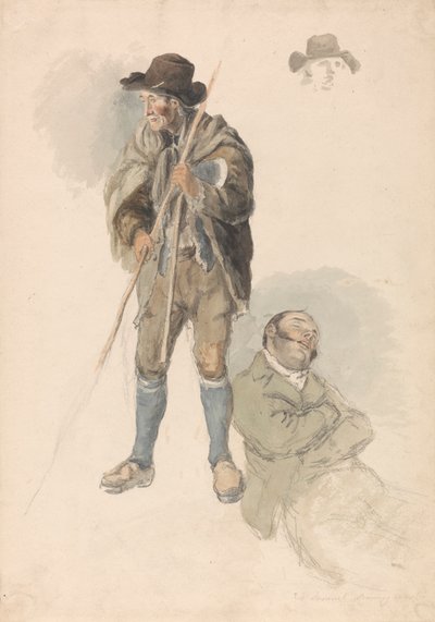 Figurenstudien: Ein Landarbeiter, Herr Samuel, der Zeichenlehrer liegend und dösend, und eine leichte Skizze eines Mannes mit Hut von Robert Hills