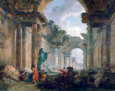 Imaginäre Ansicht der Großen Galerie des Louvre in Ruinen, 1796 von Robert Hubert
