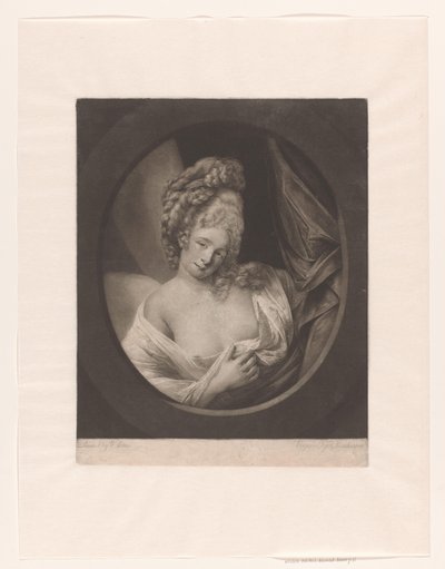 Porträt einer Frau mit teilweise bedecktem Dekolleté in einem Boudoir, möglicherweise Catherine Bampfylde von Robert John Dunkarton