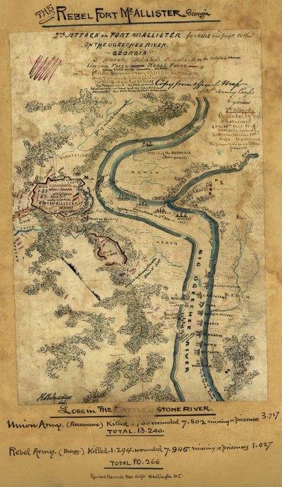 Zweiter Angriff auf Fort McAllister am Ogeechee River, Georgia von Robert Knox Sneden