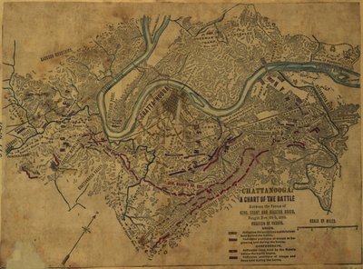 Chattanooga Eine Karte der Schlacht zwischen den Truppen von Gens. Grant und Braxton Bragg, gekämpft am 24.-25. Nov. 1863 von Robert Knox Sneden