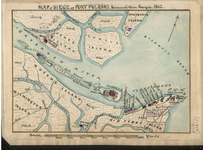 Karte der Belagerung von Fort Pulaski - Savannah River Georgia. 1862 von Robert Knox Sneden