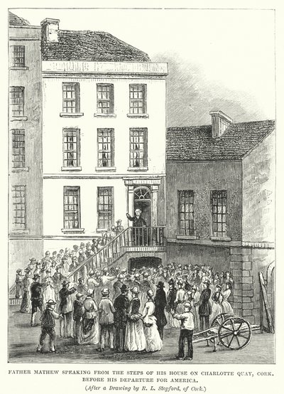 Pater Mathew spricht von den Stufen seines Hauses am Charlotte Quay, Cork, vor seiner Abreise nach Amerika von Robert L. Stopford