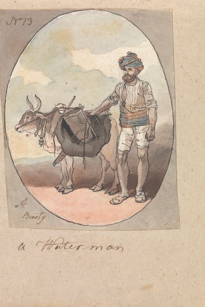 Ein Wasserträger mit seinem Ochsen oder Bullen von Robert Mabon
