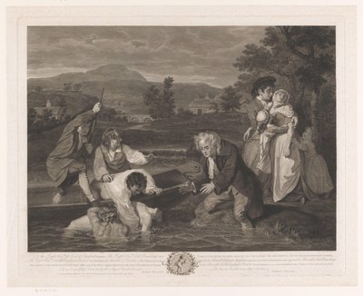 Körper eines jungen Mannes wird aus einem Fluss gehoben (The Body of a Young Man taken out of the water apparently dead in the sight of his distressed Parents / Corps d