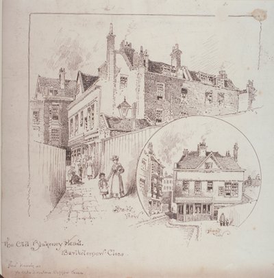 Rückansicht des Old Blakeney Head Inn, Bartholomew Close, London, ca. 1900 von Robert Randoll