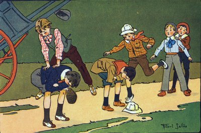 Schafsprung. Gravur in "Was spielen wir?" von E. Weber mit Aquarellzeichnungen von Robert Salles (1871-1929). Librairie Garnier Frères, Paris. von Robert Salles