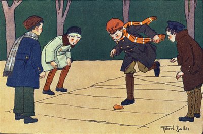 Das Himmel-und-Hölle-Spiel. Gravur in "Was spielen wir?" von E. Weber mit Aquarellzeichnungen von Robert Salles (1871-1929). Librairie Garnier Freres, Paris von Robert Salles