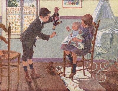 Zwei Kinder spielen mit ihrem neu angekommenen Babybruder von Robert Salles
