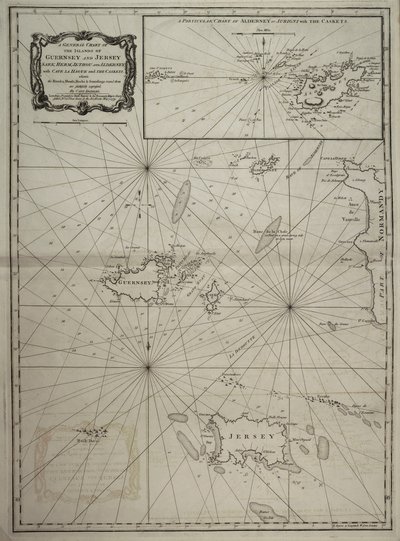 Eine allgemeine Karte der Inseln Guernsey und Jersey, Sark, Herm, Jethou und Alderney, mit Cape la Hague und den Caskets von Robert Sayer