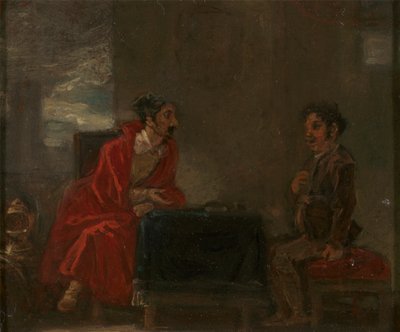 Illustration für Don Quixote, zwei Figuren an einem Tisch von Robert Smirke