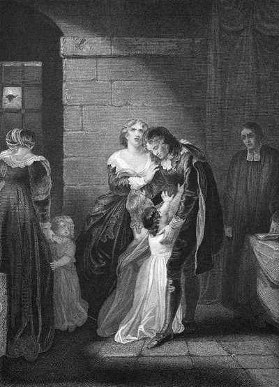 Lord W. Russels letztes Gespräch mit seiner Familie, graviert von A.H. Payne von Robert Smirke