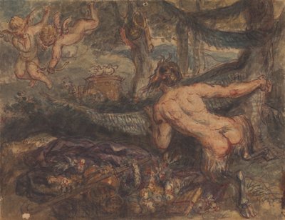 Pan, der hinter einem Baum spioniert, bei Putti, die Pfeile schießen von Robert Smirke