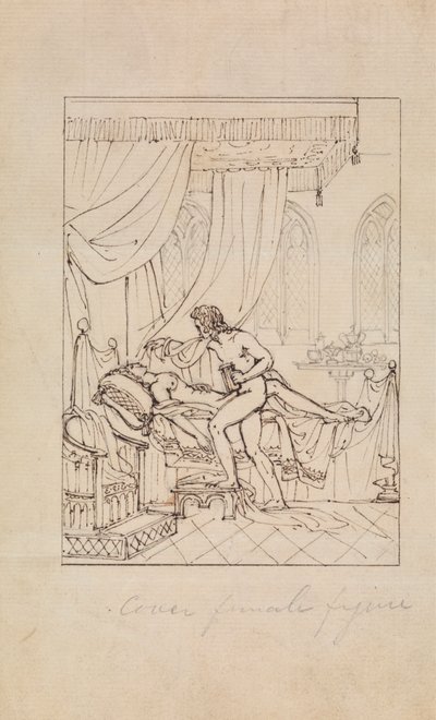 Studie einer schlafenden Frau in ihrem Zimmer und eines Mannes, der über ihrem Bett steht von Robert Smirke
