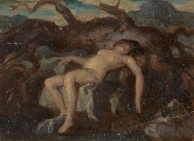 Schlafende Frau nackt in einer bewaldeten Landschaft von Robert Smirke