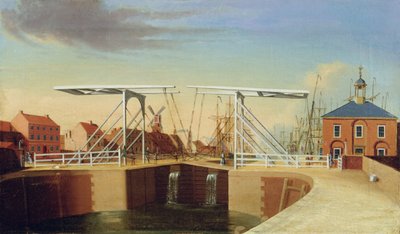Ostansicht der Brücke und des neuen Docks in Kingston upon Hull von Robert Thew